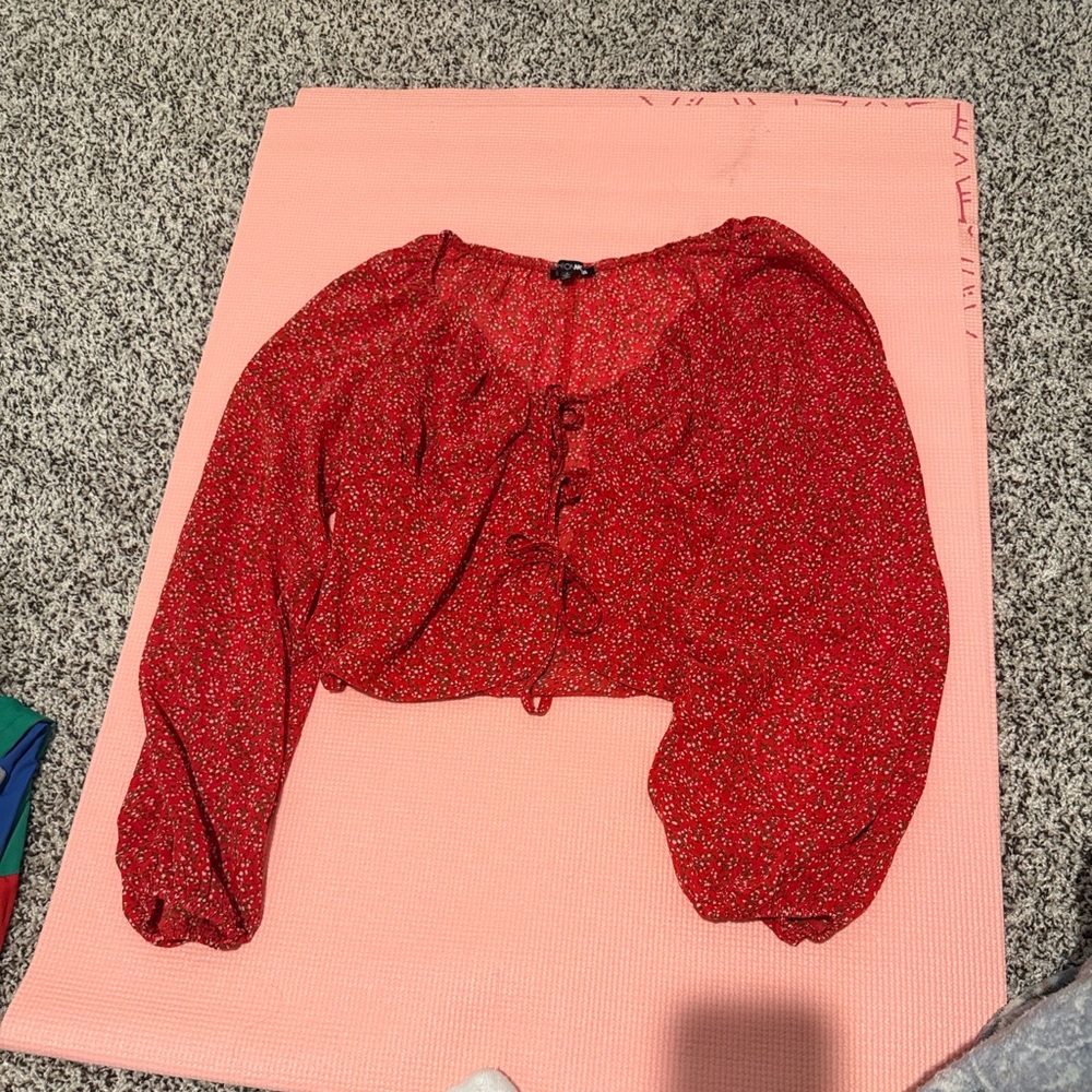 Fashion Nova Red Floral Blouse